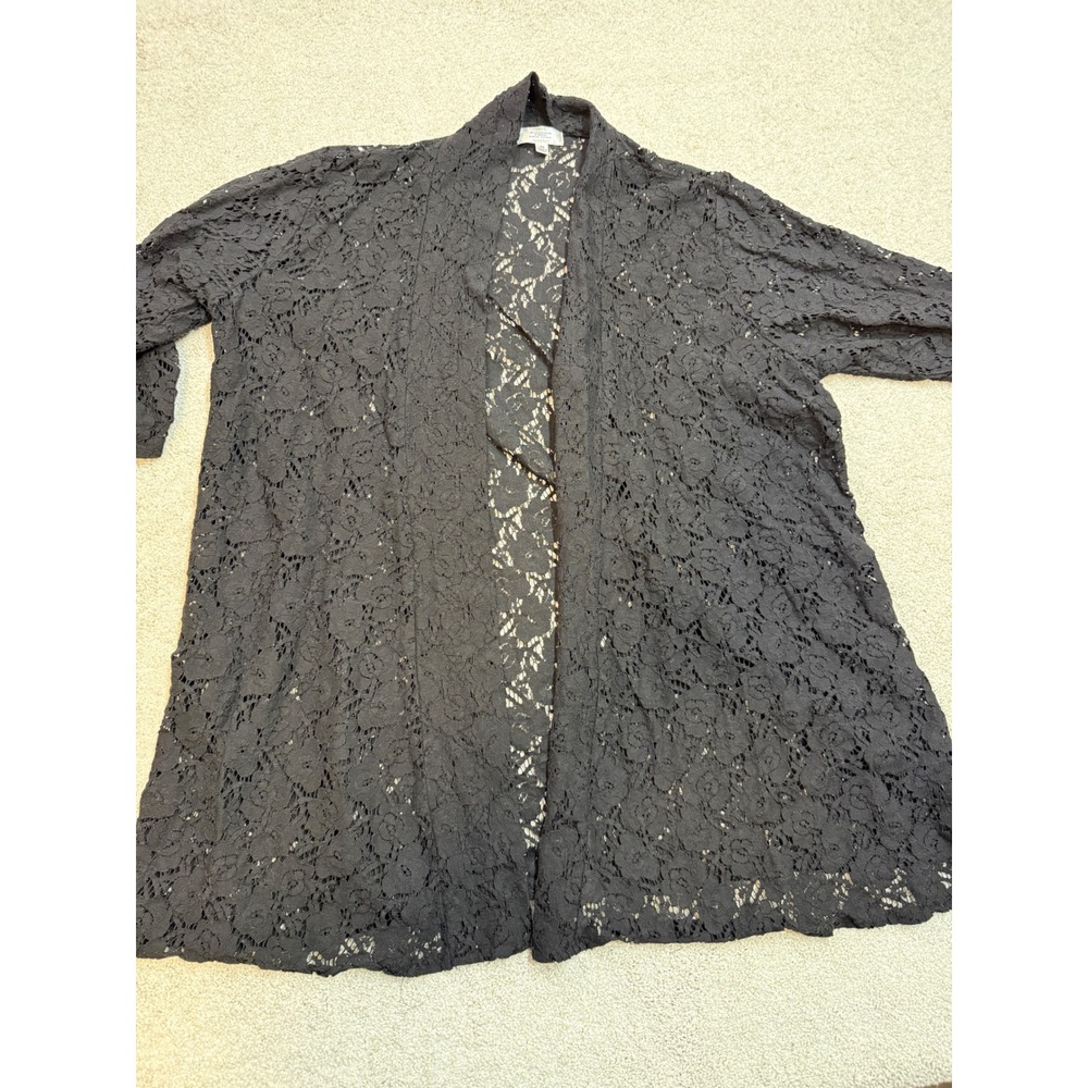 Shannon Ford New York Black Floral Lace Open Front Cardigan Plus Size 2X